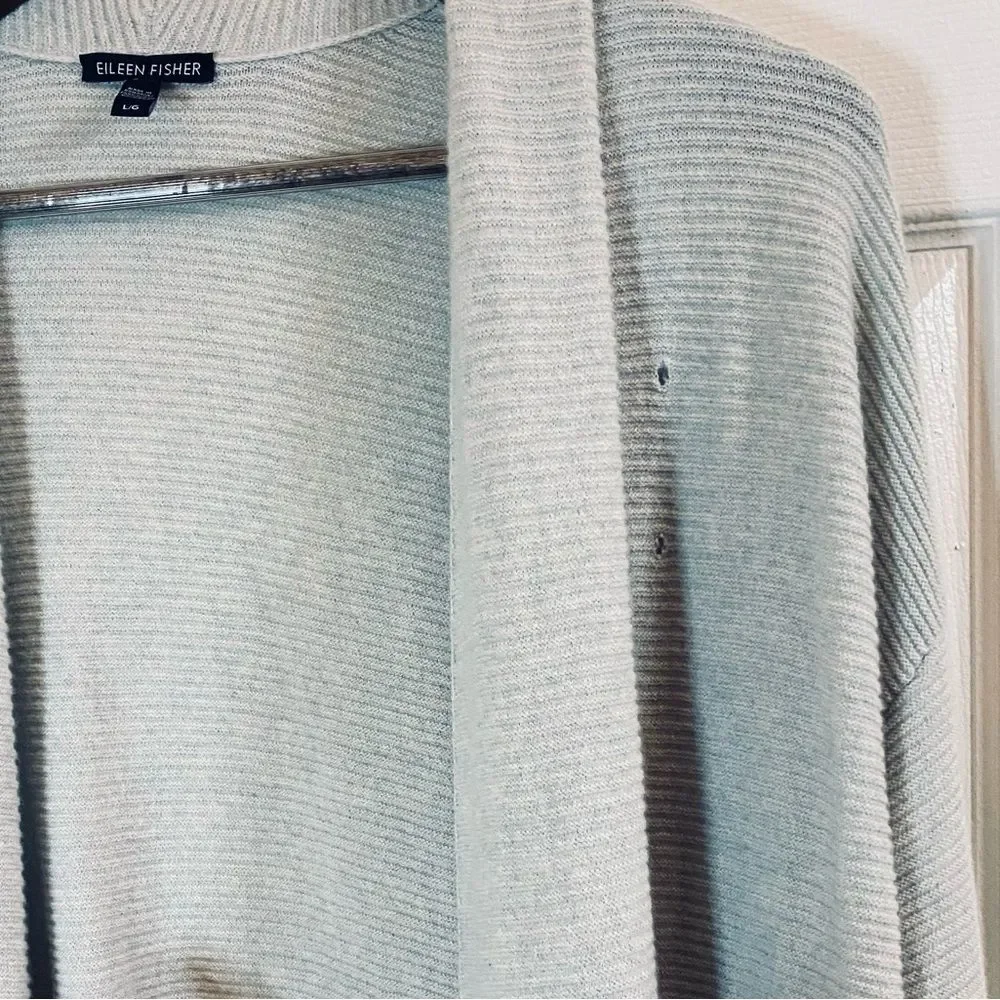 Eileen Fisher Light Gray Ribbed 100% Cashmere Long sleeve Shawl Open Cardigan L - Picture 16 of 16